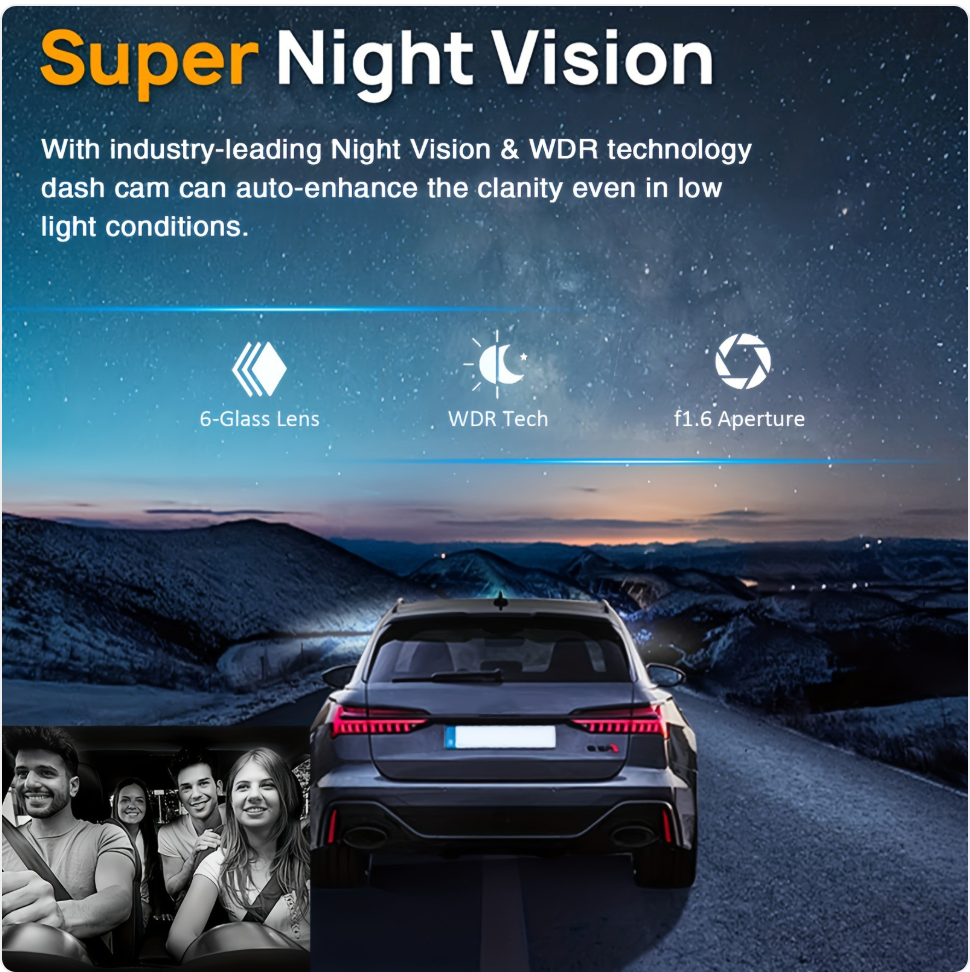 Dual Dash Cam with 1080P Night Vision