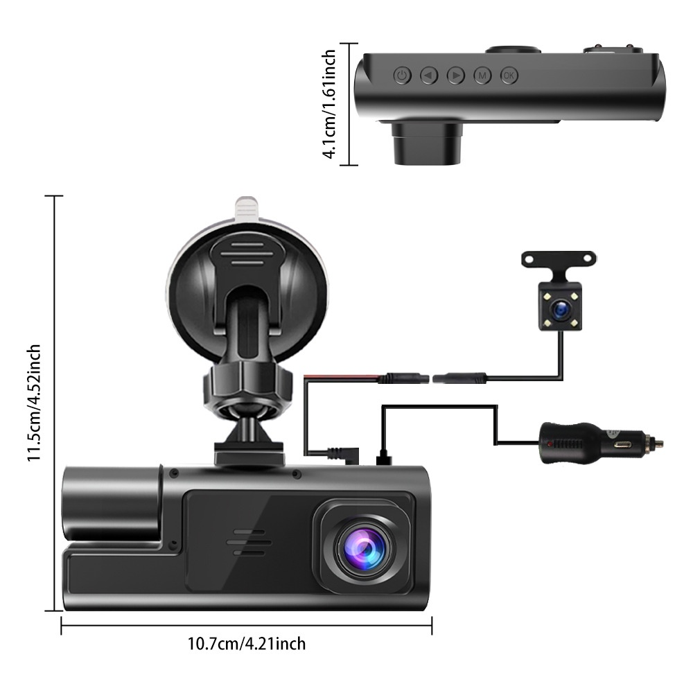 Wi-Fi Dash Cam with Front/Rear Recording Options