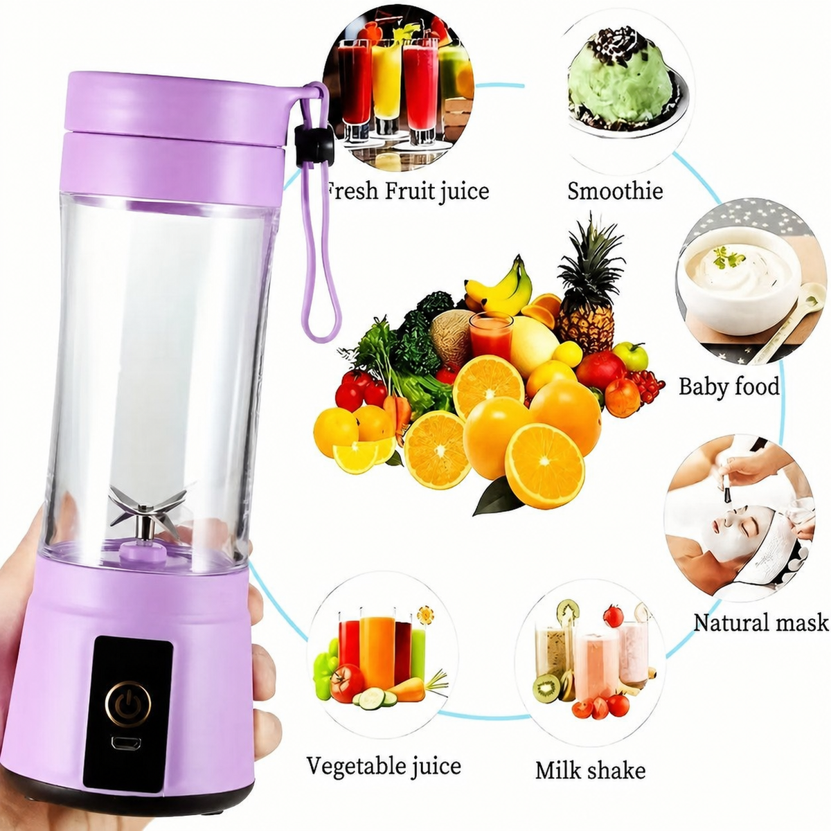 Purple 380 mL portable blender product-use image
