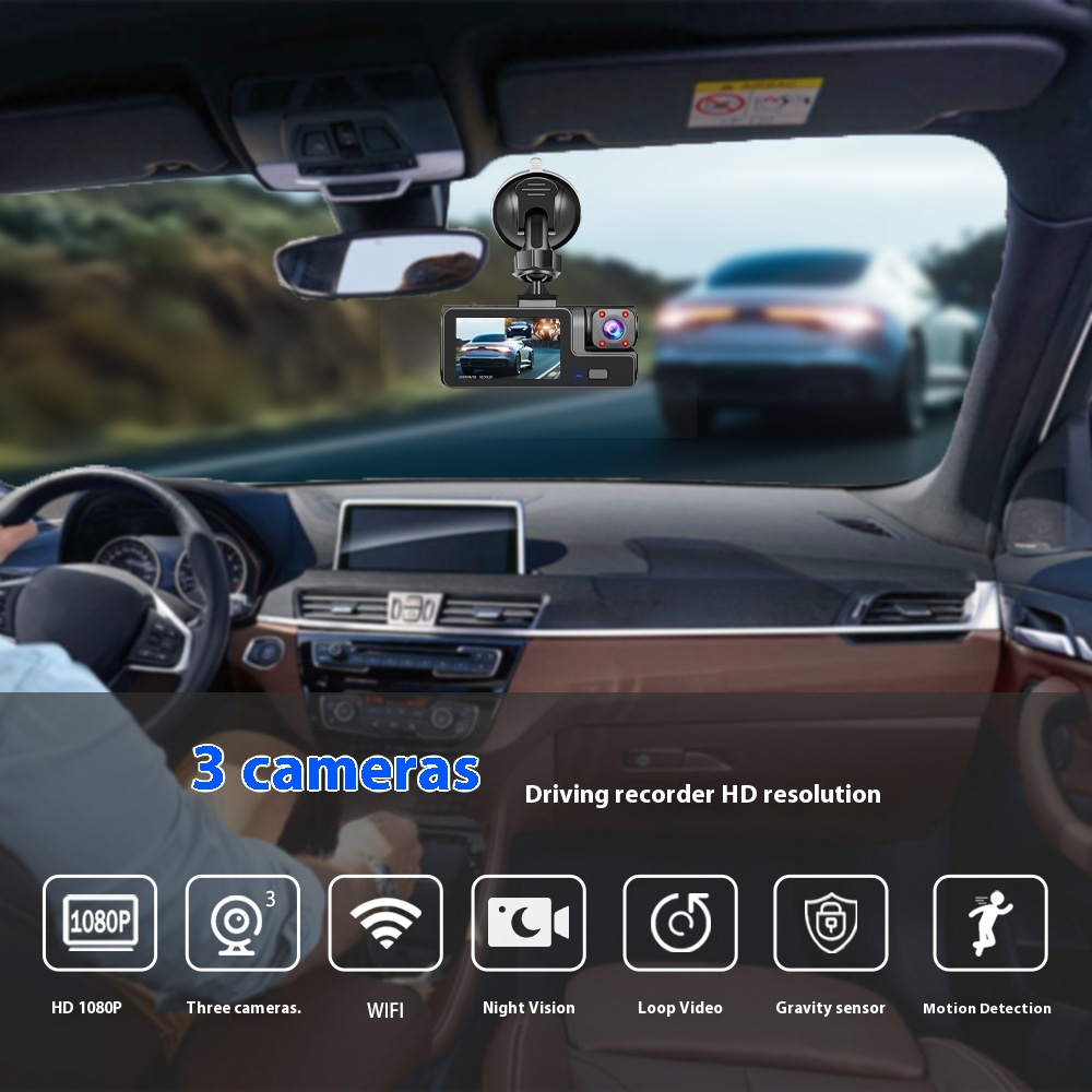 Wi-Fi Dash Cam with Front/Rear Recording Options