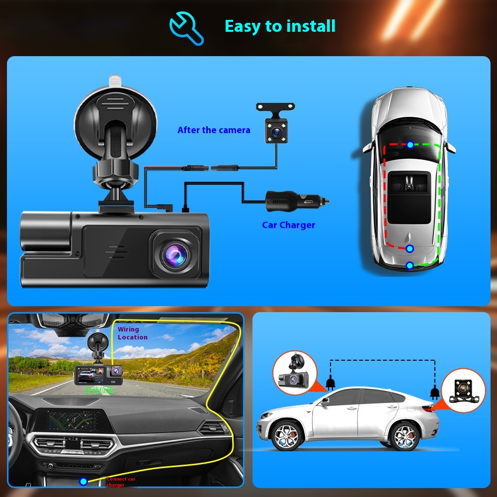 Wi-Fi Dash Cam with Front/Rear Recording Options
