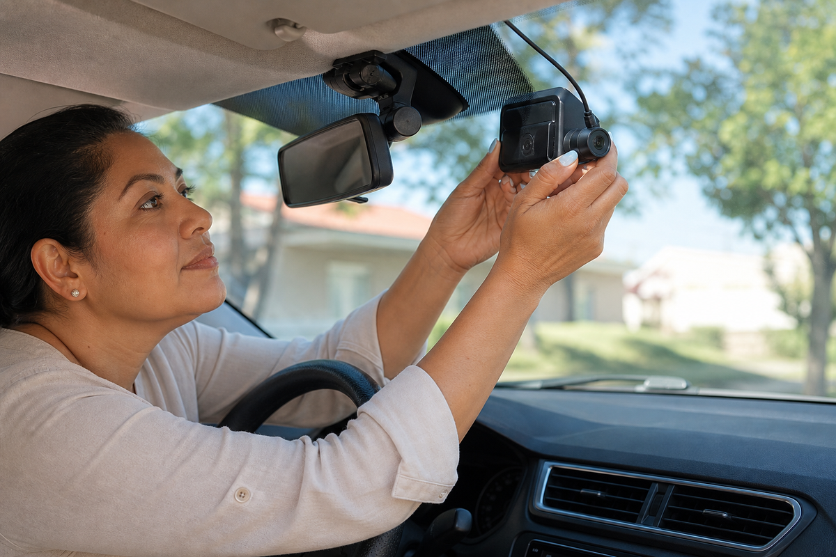 Lifestyle photo of a customer using Dual Dash Cam with 1080P Night Vision