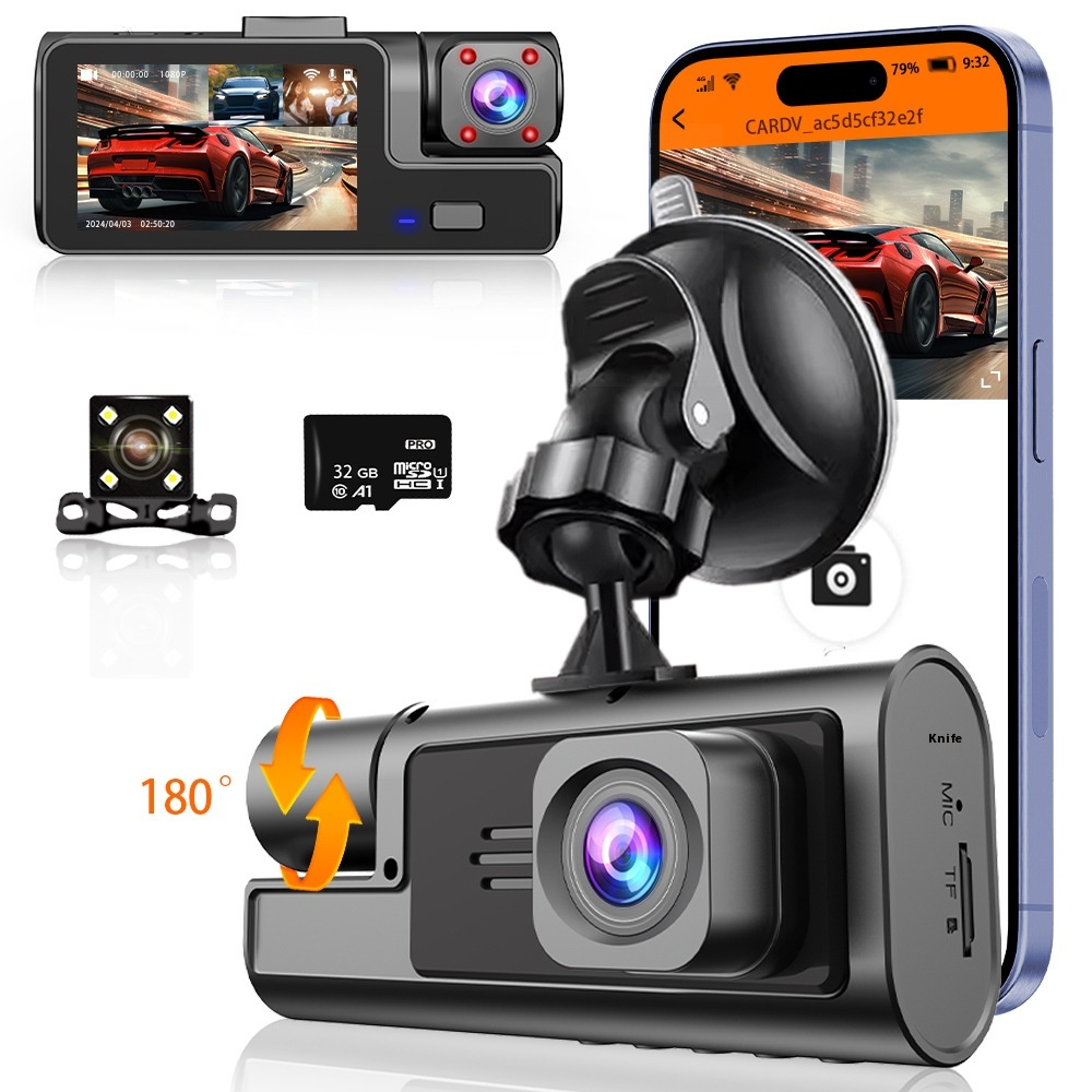 Wi-Fi Dash Cam with Front/Rear Recording Options