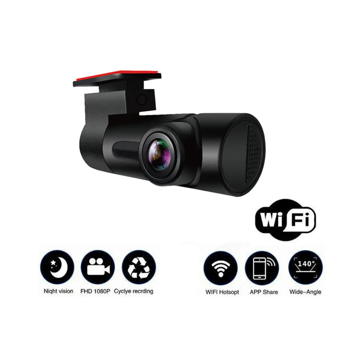 Wi-Fi 1080p Dash Cam with 170° Wide-Angle Lens