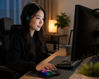 Lifestyle photo of a customer using Rechargeable Wireless Gaming Mouse with RGB