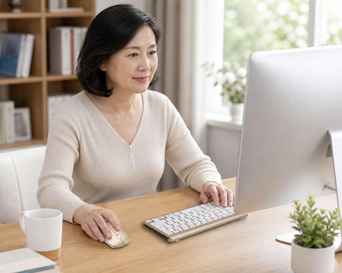 Lifestyle photo of a customer using Compact Wireless Keyboard & Mouse Set