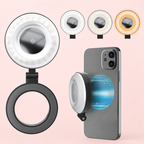 Magnetic Rechargeable Phone Ring Light product views on blush studio background