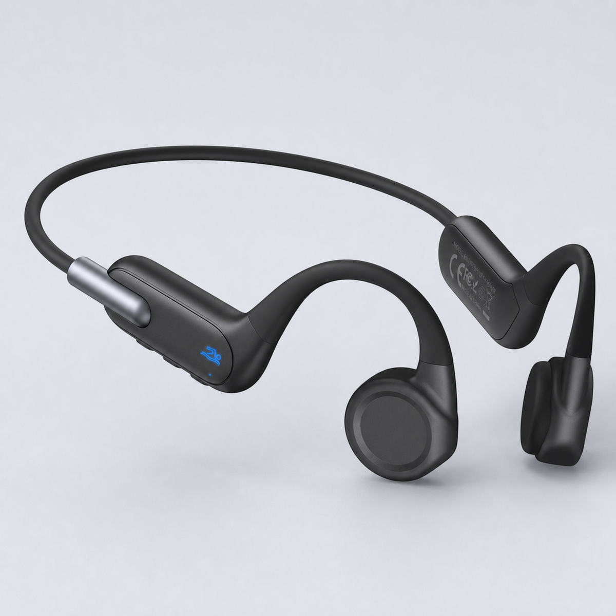 Open-Ear Bone Conduction Headphones on cool-gray studio background