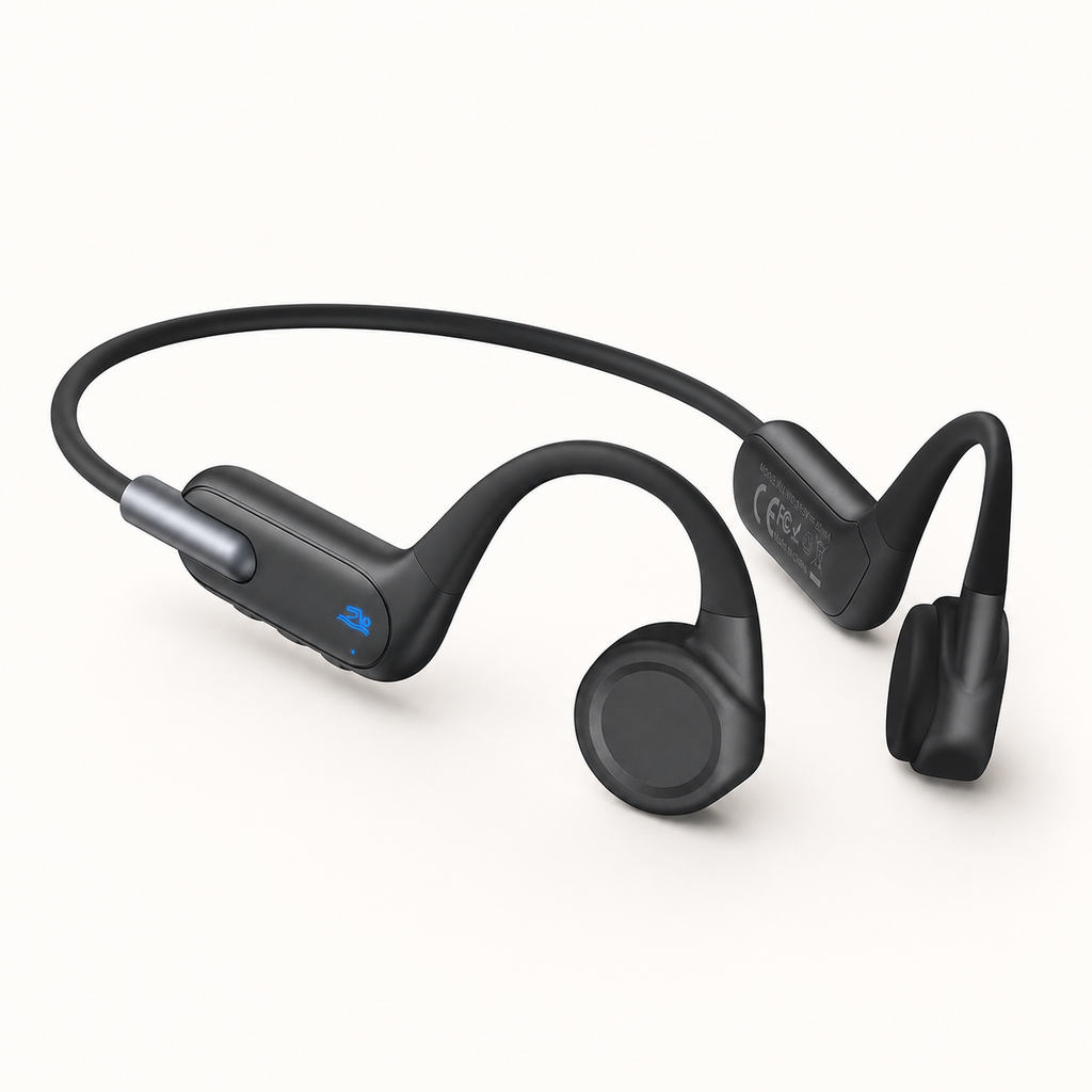 Open-Ear Bone Conduction Headphones on warm-white studio background