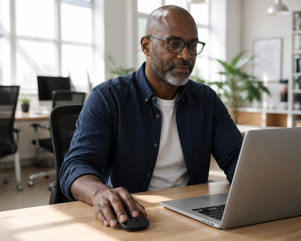 Lifestyle photo of a customer using Slim Wireless Mouse